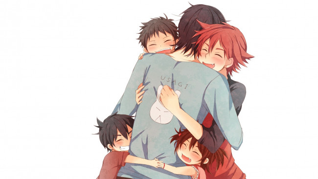 Обои картинки фото аниме, yowamushi pedal, обнимашки, дети, парни