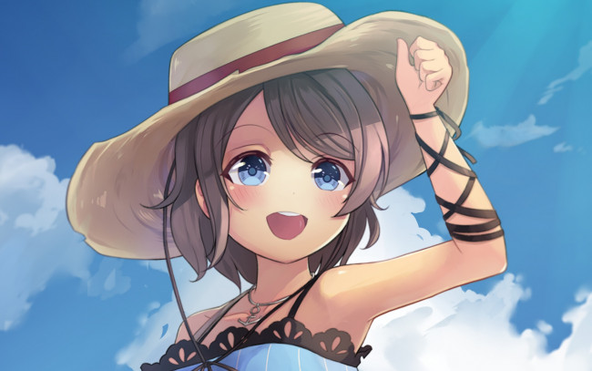 Обои картинки фото аниме, love live,  school idol project, взгляд, фон, девушка