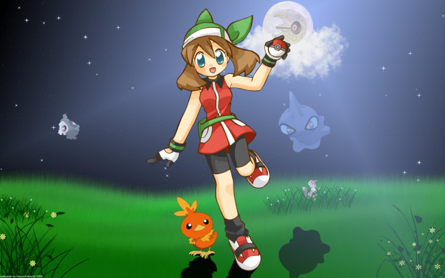 Обои картинки фото аниме, pokemon, фон, взгляд, девушка