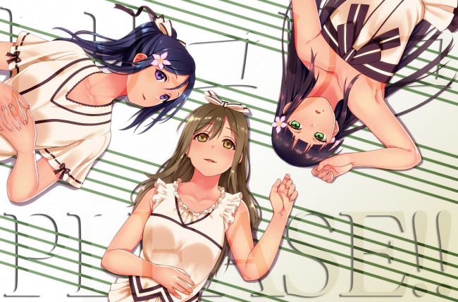 Обои картинки фото аниме, love live,  school idol project, фон, взгляд, девушки