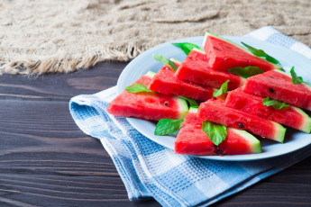 Картинка еда арбуз мята дольки салфетка