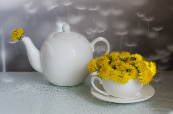 Картинка разное посуда +столовые+приборы +кухонная+утварь одуванчики весна утро