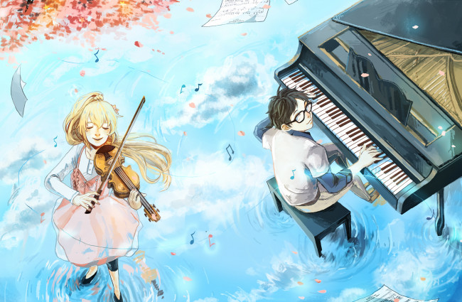 Обои картинки фото аниме, shigatsu wa kimi no uso, твоя, апрельская, ложь