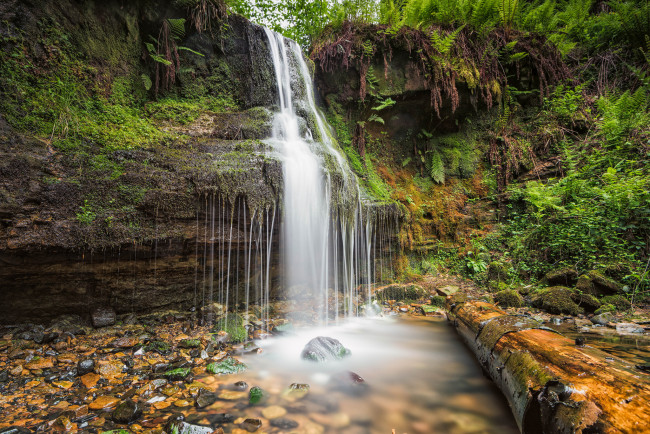Обои картинки фото природа, водопады, лес, река, водопад