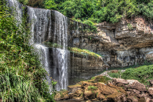 Обои картинки фото природа, водопады, лес, река, водопад