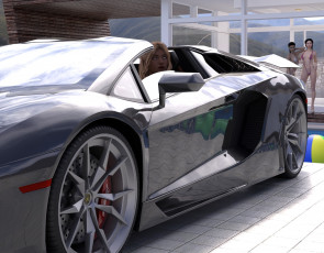 Картинка 3д+графика люди-авто мото+ people-+car+ +moto девушка взгляд фон автомобиль