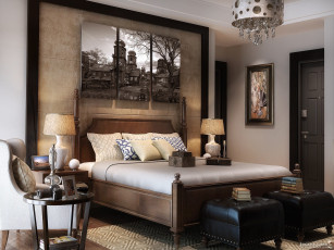 Картинка 3д+графика реализм+ realism дверь bedroom area книги триптих спальня