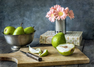 Картинка еда груши герберы