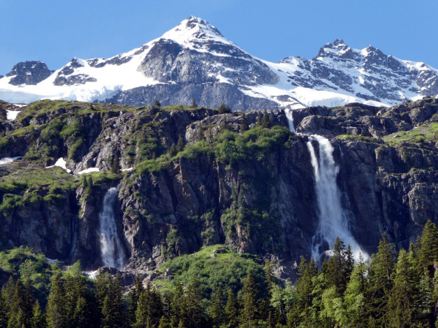 Обои картинки фото природа, водопады, горы, водопад