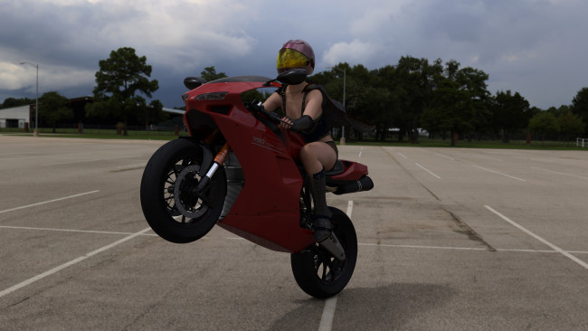 Обои картинки фото 3д графика, люди-авто, мото , people- car ,  moto, девушка, взгляд, фон, мотоцикл