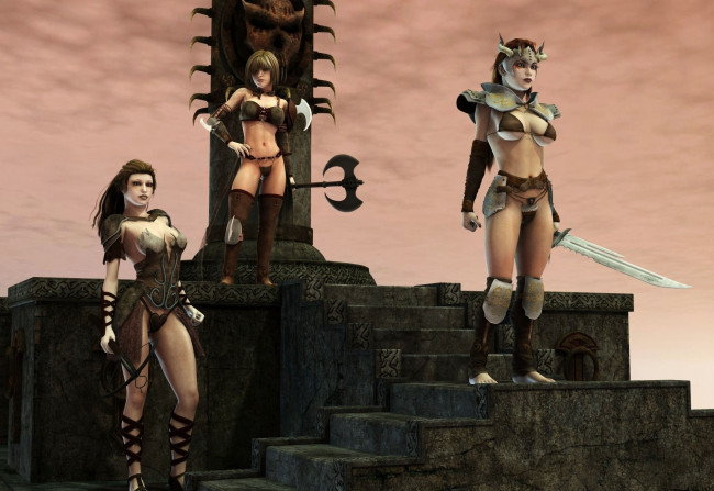 Обои картинки фото 3д графика, амазонки , amazon, девушки, взгляд, фон