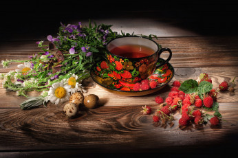 Картинка еда натюрморт малина чай