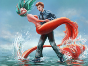 обоя фэнтези, русалки, русалка, парень, вода