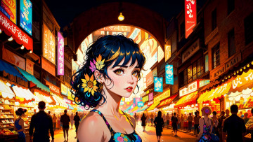 Картинка аниме город +улицы +интерьер +здания нейросети графика нейроарт ai art нейронные сети рисунки нейро искусство