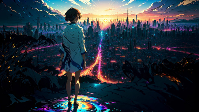 Обои картинки фото аниме, город,  улицы,  интерьер,  здания, нейросети, графика, нейроарт, ai, art, нейронные, сети, рисунки, нейро, искусство