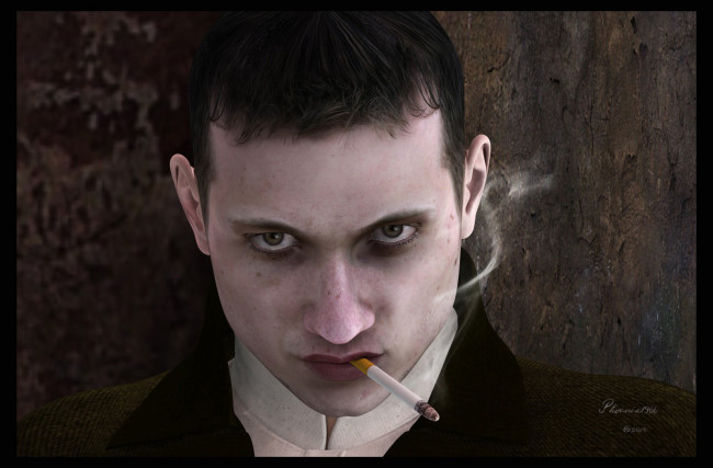 Обои картинки фото 3д, графика, portraits, портрет, мужчина, сигарета