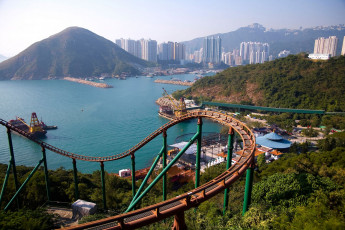 Картинка города гонконг китай дома залив