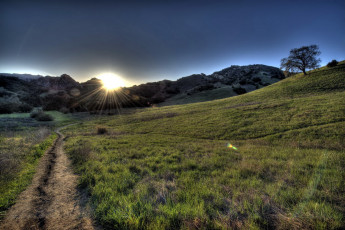 Картинка природа восходы закаты дорога утро поле