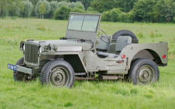 Картинка автомобили jeep willys mb мб джип внедорожник трава деревья 1942 виллис передок зелёный