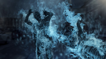 Картинка фэнтези фотоарт парень девушка пламя