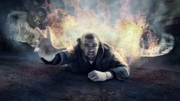 Картинка фэнтези фотоарт парень пламя