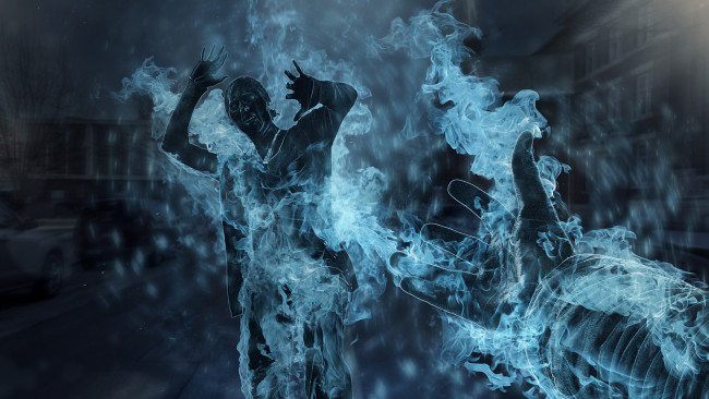 Обои картинки фото фэнтези, фотоарт, парень, девушка, пламя