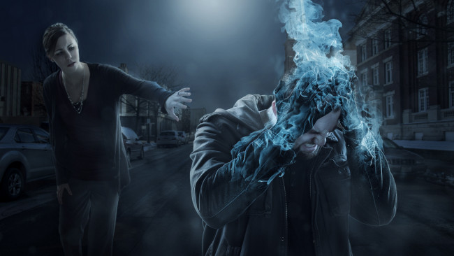 Обои картинки фото фэнтези, фотоарт, парень, девушка, пламя