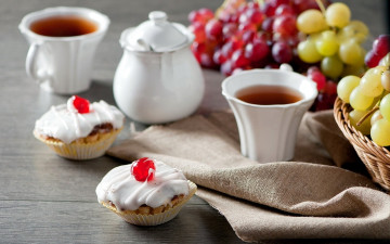 Картинка еда пирожные +кексы +печенье виноград чай капкейки кексы глазурь
