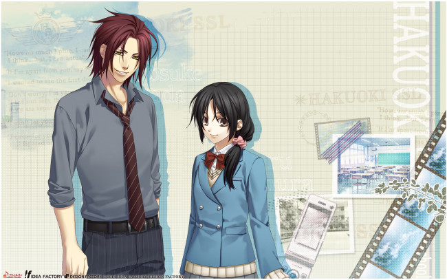 Обои картинки фото аниме, hakuouki, фон, взгляд, девушка, парень