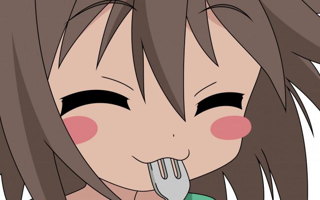 Обои картинки фото аниме, lucky star, девушка, взгляд, фон