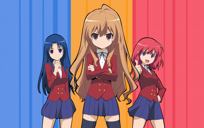 Обои картинки фото аниме, toradora, девушки, взгляд, фон