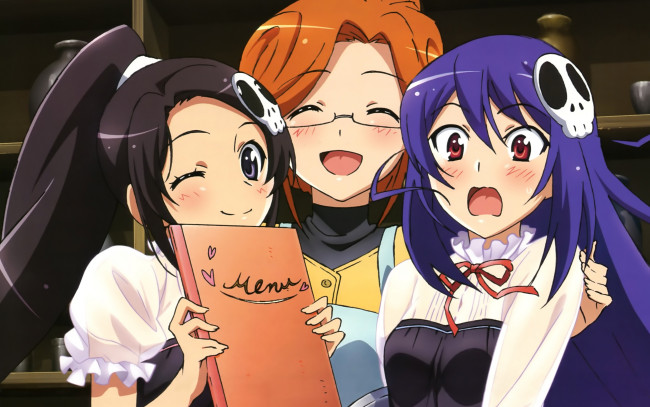 Обои картинки фото kami nomi zo shiru sekai, аниме, девушки, взгляд, фон