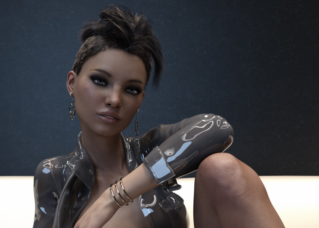 Обои картинки фото 3д графика, люди , people, девушка, взгляд, фон