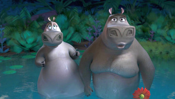 Картинка мультфильмы madagascar +escape+2+africa бегемот двое цветок водоем растения
