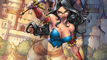 Картинка рисованное комиксы zenescope гримм сказки меч девушка