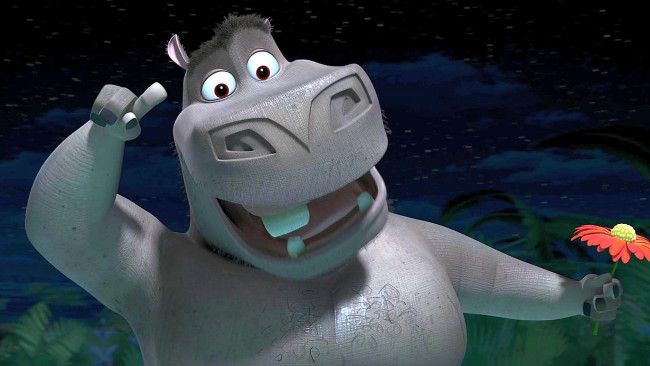 Обои картинки фото мультфильмы, madagascar,  escape 2 africa, цветок, ночь, бегемот