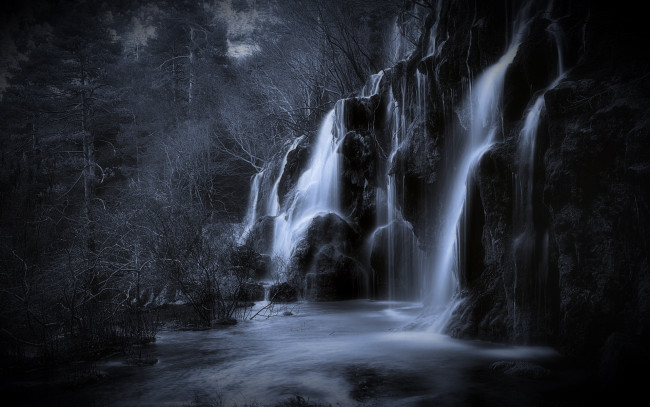 Обои картинки фото природа, водопады, скала, поток