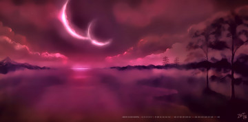 Картинка календари фэнтези calendar 2019 природа дерево гора луна