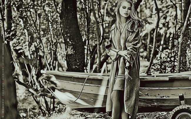 Обои картинки фото календари, компьютерный дизайн, лодка, девушка, растение, женщина, calendar, 2019