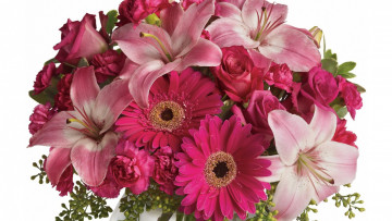 Картинка цветы букеты +композиции лилии розы герберы гвоздика