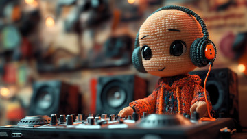 Картинка 3д+графика люди+ people человечек диджей наушники пульт вязание