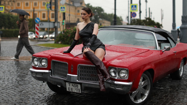 Обои картинки фото автомобили, -авто с девушками, oldsmobile, holiday