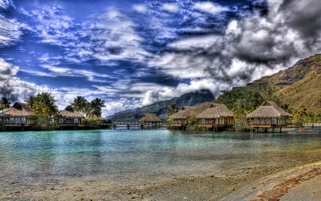 Обои картинки фото moorea, bungalows, природа, тропики