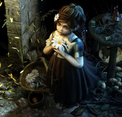 Картинка 3д графика people люди девушка цветы