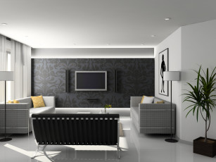 Картинка 3д графика realism реализм диваны комната растения