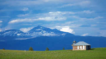 Картинка природа горы дерево дом