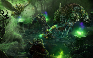 Картинка фэнтези существа битва черепа сова орк гномы