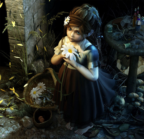 Обои картинки фото 3д, графика, people, люди, девушка, цветы