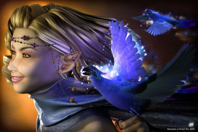 Обои картинки фото 3д, графика, elves, эльфы, попугай, улыбка, эльф