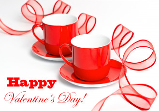 Картинка праздничные день св валентина сердечки любовь чашки лента